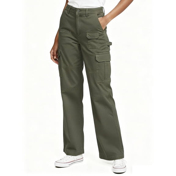 TRGPSG Women's High Waisted Cargo Pants, Wide Leg Baggy Y2K Streetwear Trousers, 7-Pocket Cotton Twill Hiking Pants for Work, Outdoor & Casual,Armygreen Size 2XL