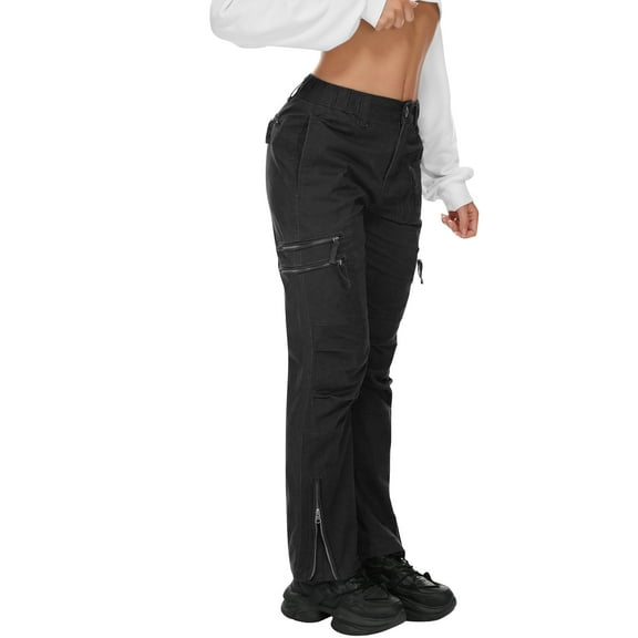TRGPSG Cargo Pants Women, Parachute Pants for Women Casual Pants Y2K Pants Grunge Clothes with Multi Pockets,Black Size 10