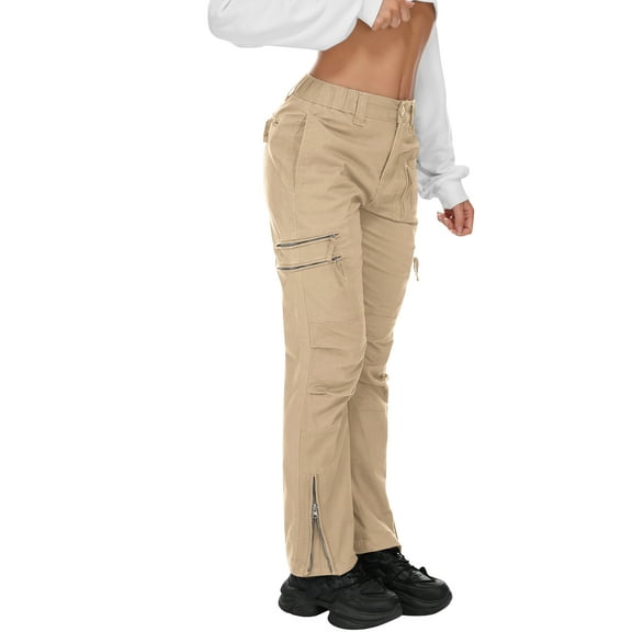 TRGPSG Cargo Pants Women, Parachute Pants for Women Casual Pants Y2K Pants Grunge Clothes with Multi Pockets,Khaki Size 12