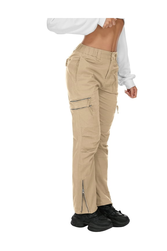 Cargo Pants Women, Parachute Pants for Women Casual Pants Y2K Pants Grunge Clothes with Multi Pockets,Khaki Size 16