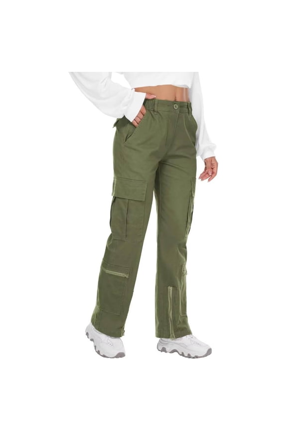 Cargo Pants for Women Y2K Casual Pants Parachute Pants Relaxed Fit Streetwear with Multiple Pockets(No Belts) Armygreen,Size 2