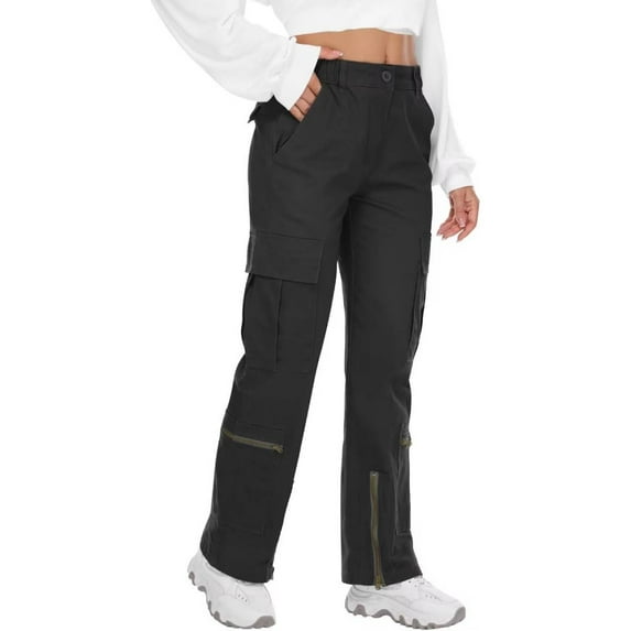 TRGPSG Cargo Pants for Women Y2K Casual Pants Parachute Pants Relaxed Fit Streetwear with Multiple Pockets(No Belts) Black,Size 16