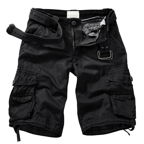TRGPSG Cargo Shorts for Men Cotton Work Casual Shorts with 6 Pockets(No Belt),Black 32