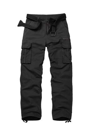 Cotton Comfort Cargo Pants For Men With 7 Pockets,Casual Relaxed Fit Work Pants(No Belts)Black,Size 36