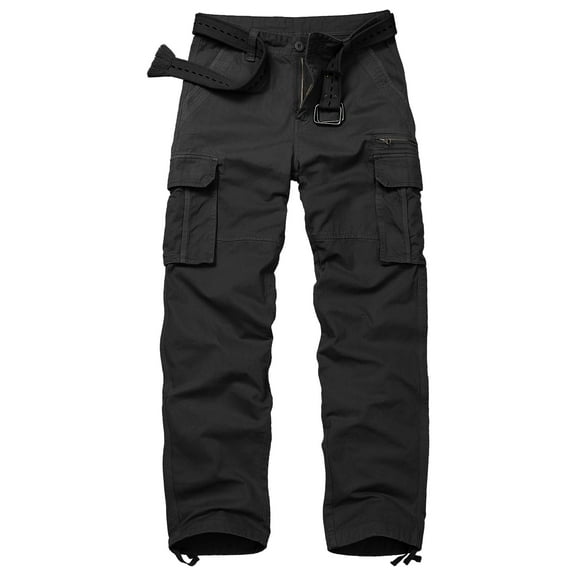 TRGPSG Men's Cotton Cargo Pants, Relaxed Fit Work Pants with 7 Pockets,Straight Leg Casual Outdoor Trousers(No Belts)Black,Size 40