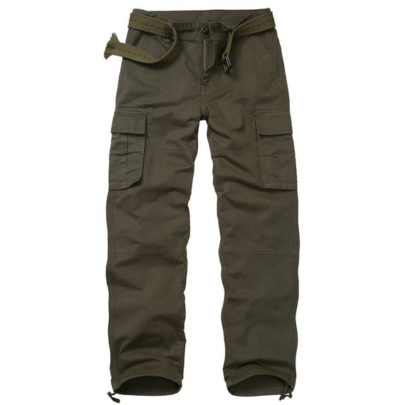 TRGPSG Men's Classic All Cotton Cargo Pants, 6-Pocket Work & Hiking Pants(No Belts)Armygreen,Size 32