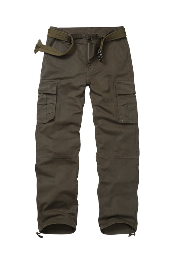 Men's Classic All Cotton Cargo Pants, 6-Pocket Work & Hiking Pants(No Belts)Armygreen,Size 40