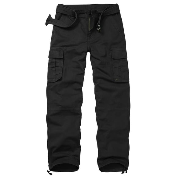 TRGPSG Men's Classic All Cotton Cargo Pants, 6-Pocket Work & Hiking Pants(No Belts)Black,Size 36