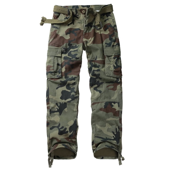 TRGPSG Men's Classic All Cotton Cargo Pants, 6-Pocket Work & Hiking Pants(No Belts)Camo,Size 32