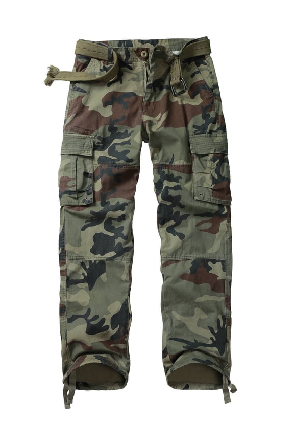 Men's Classic All Cotton Cargo Pants, 6-Pocket Work & Hiking Pants(No Belts)Camo,Size 36