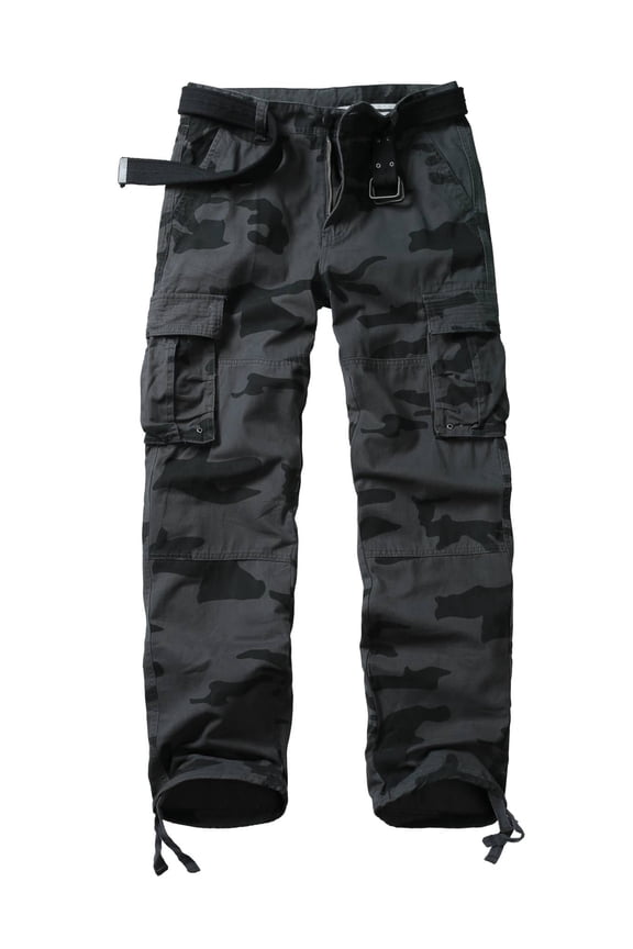Men's Classic All Cotton Cargo Pants, 6-Pocket Work & Hiking Pants(No Belts)Camo,Size 38