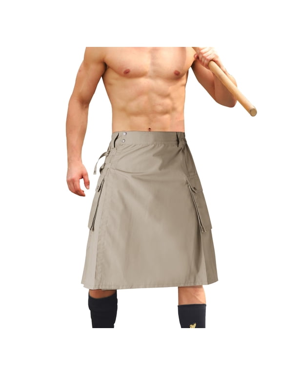 Kilt for Men,Waterproof Pleated Modern Skirt, 23" Scottish Utility Kilt, Camo Kilt with 2 Large Pockets