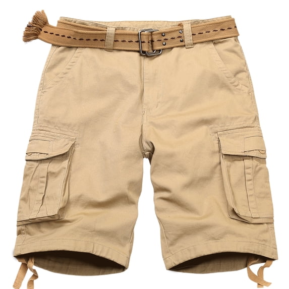 TRGPSG Men's Cargo Shorts,11" Inseam,Comfort Cargo Style with 6 Pockets,Casual Cotton Durability Work Shorts(No Belts)Khaki,Size 32