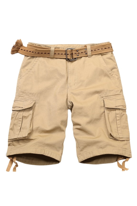 Men's Cargo Shorts,11" Inseam,Comfort Cargo Style with 6 Pockets,Casual Cotton Durability Work Shorts(No Belts)Khaki,Size 38