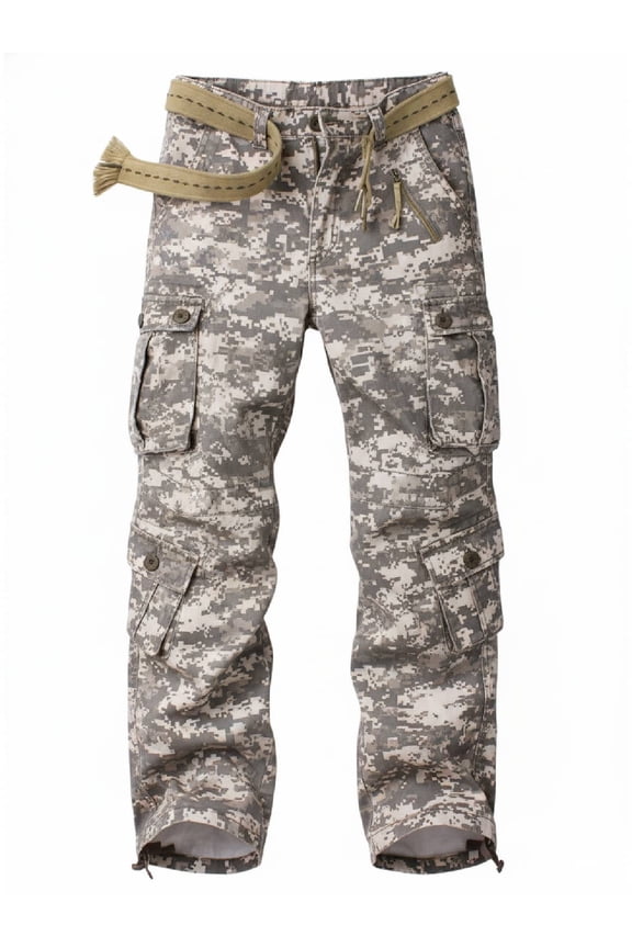 Men's Camo Cargo Pants with 8 Pockets Relaxed Fit Camo Pants(No Belt) 36x32