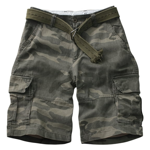 TRGPSG Men's Camo Multi-Pocket Relaxed Fit Casual Shorts,Outdoor Camouflage Twill Cargo Shorts 11" Inseam(No Belt),Army Camo 32