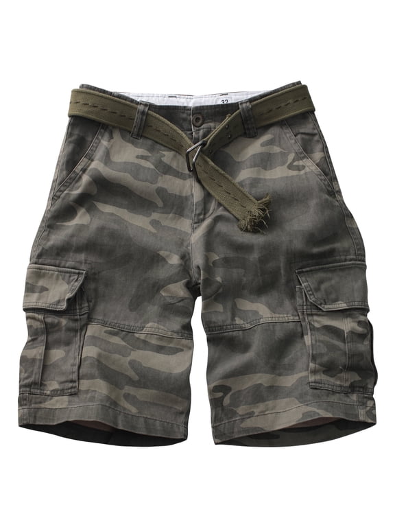 Men's Camo Multi-Pocket Relaxed Fit Casual Shorts,Outdoor Camouflage Twill Cargo Shorts 11" Inseam(No Belt),Army Camo 38