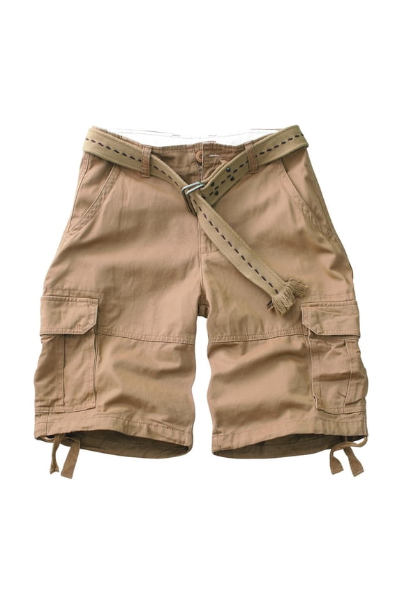 Men's Camo Multi-Pocket Relaxed Fit Casual Shorts,Outdoor Camouflage Twill Cargo Shorts 11" Inseam(No Belt),Deep Khaki 30