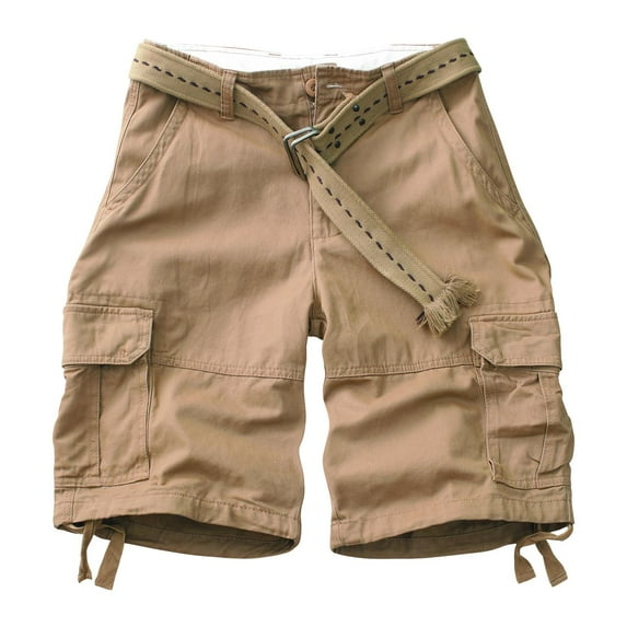 TRGPSG Men's Camo Multi-Pocket Relaxed Fit Casual Shorts,Outdoor Camouflage Twill Cargo Shorts 11" Inseam(No Belt),Deep Khaki 38