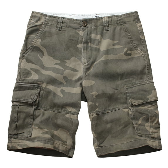 TRGPSG Men's Camo Multi-Pocket Relaxed Fit Casual Shorts,Outdoor Camouflage Twill Cargo Shorts 11" Inseam(No Belt),Light Camo 32