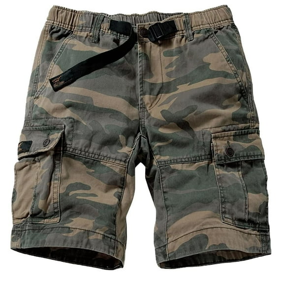 TRGPSG Men's Camo Shorts with 6 Pockets Elastic Waist Cargo Shorts,Khaki Camo 30