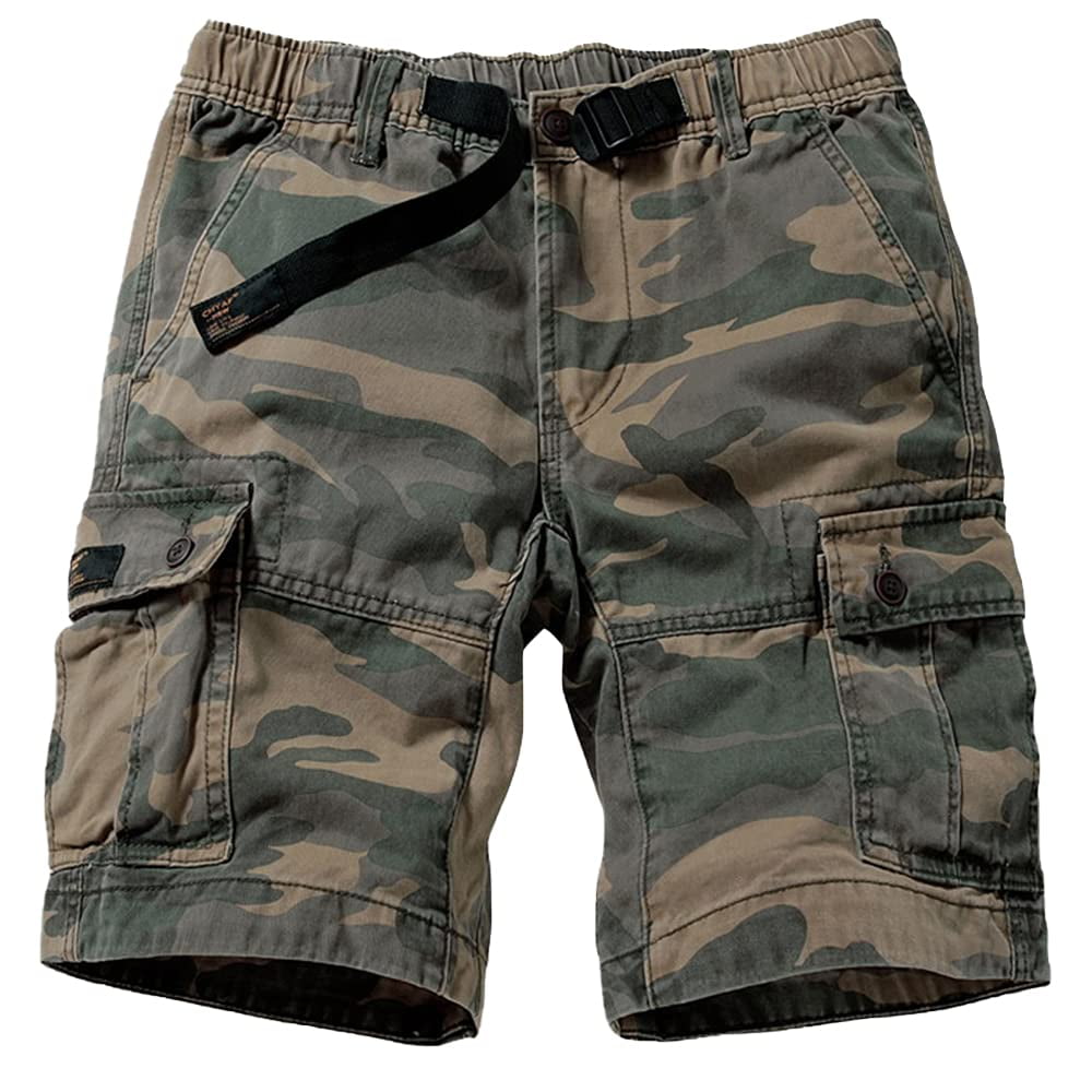 TRGPSG Men's Camo Shorts with 6 Pockets Elastic Waist Cargo Shorts,Khaki Camo 38