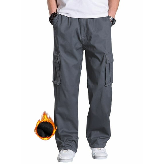 TRGPSG Men's Cargo Pants Multi-Pocket Casual Fleece Regular Work Pants