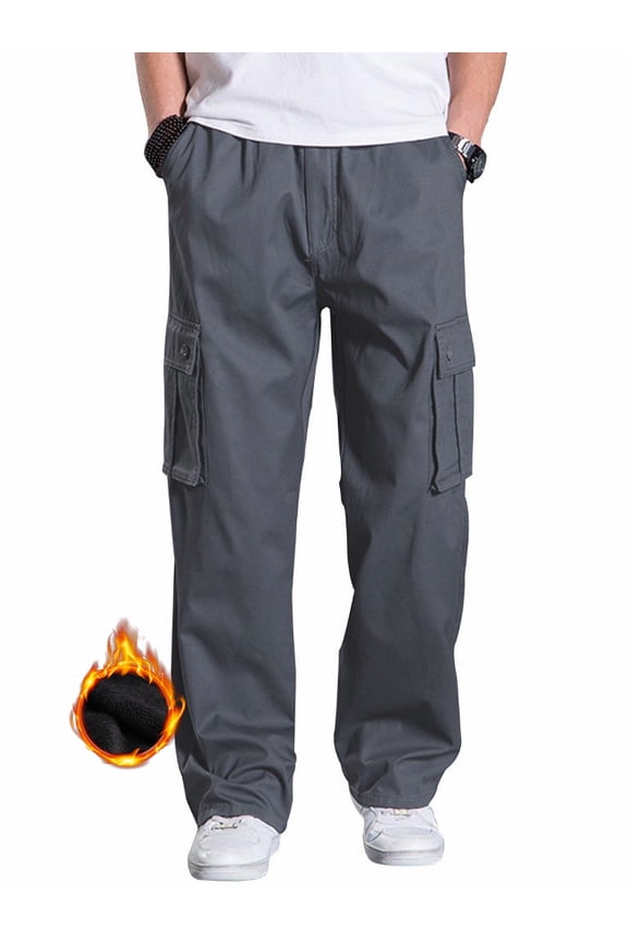 Men's Cargo Pants Multi-Pocket Casual Fleece Regular Work Pants