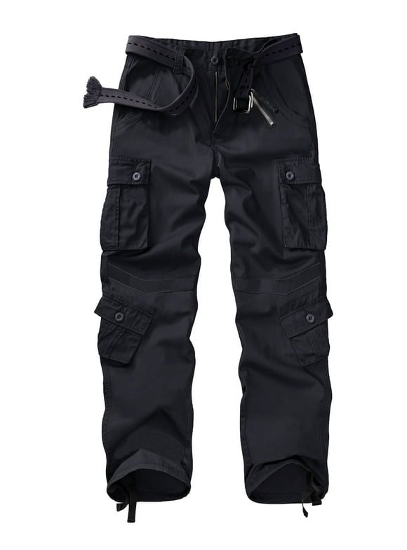 Men's Cargo Pants with 8 Pockets Cotton Cargo Work Pants(No Belt),Black 36x32
