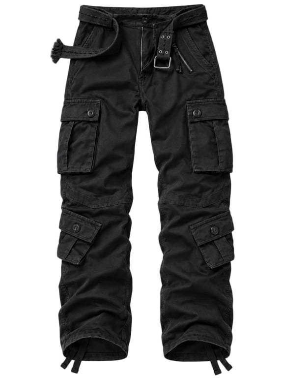 Men's Cargo Pants with 8 Pockets Cotton Cargo Work Pants(No Belt),Black 38x33