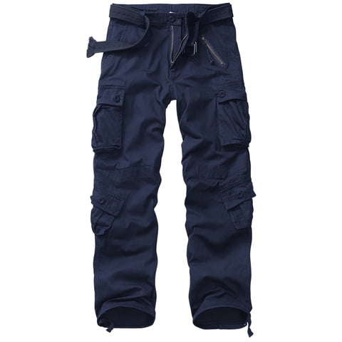Men's Cargo Pants with 8 Pockets Cotton Cargo Work Pants(No Belt),Blue 36x32
