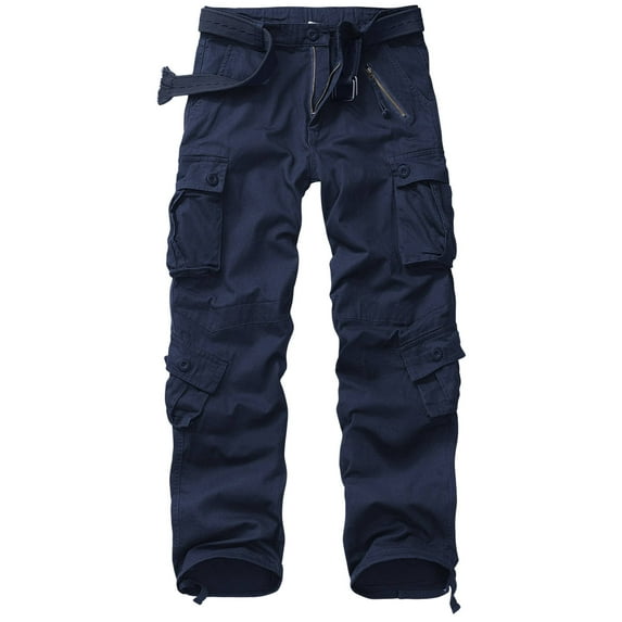 TRGPSG Men's Cargo Pants with 8 Pockets Cotton Cargo Work Pants(No Belt),Blue 40x33
