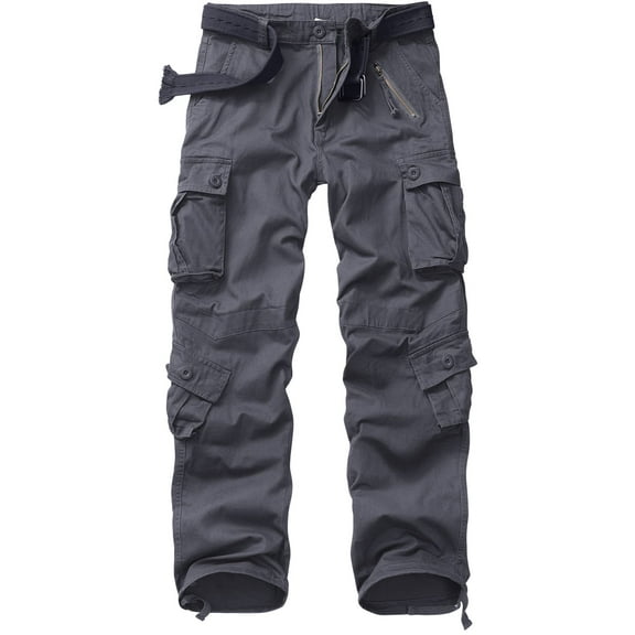 TRGPSG Men's Cargo Pants with 8 Pockets Cotton Cargo Work Pants(No Belt),Gray 34x32