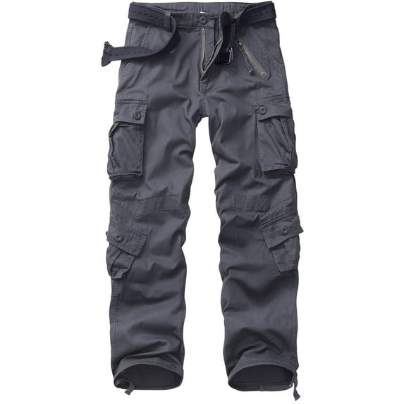 TRGPSG Men's Cargo Pants with 8 Pockets Cotton Cargo Work Pants(No Belt),Gray 36x32