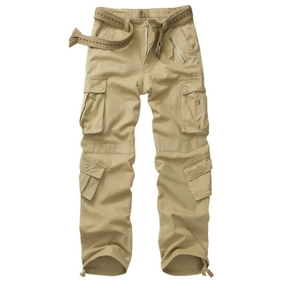 TRGPSG Men's Cargo Pants with 8 Pockets Cotton Cargo Work Pants(No Belt),Khaki 36x32