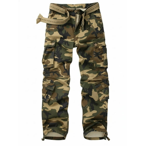 TRGPSG Men's Cargo Pants with 8 Pockets Cotton Cargo Work Pants(No Belt),M Camo 34x32