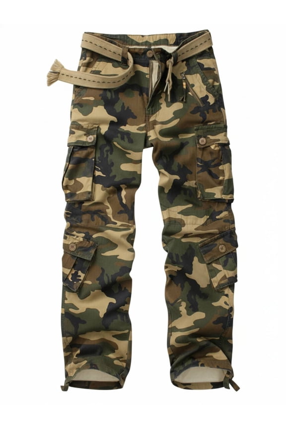 Men's Cargo Pants with 8 Pockets Cotton Cargo Work Pants(No Belt),M Camo 40x33