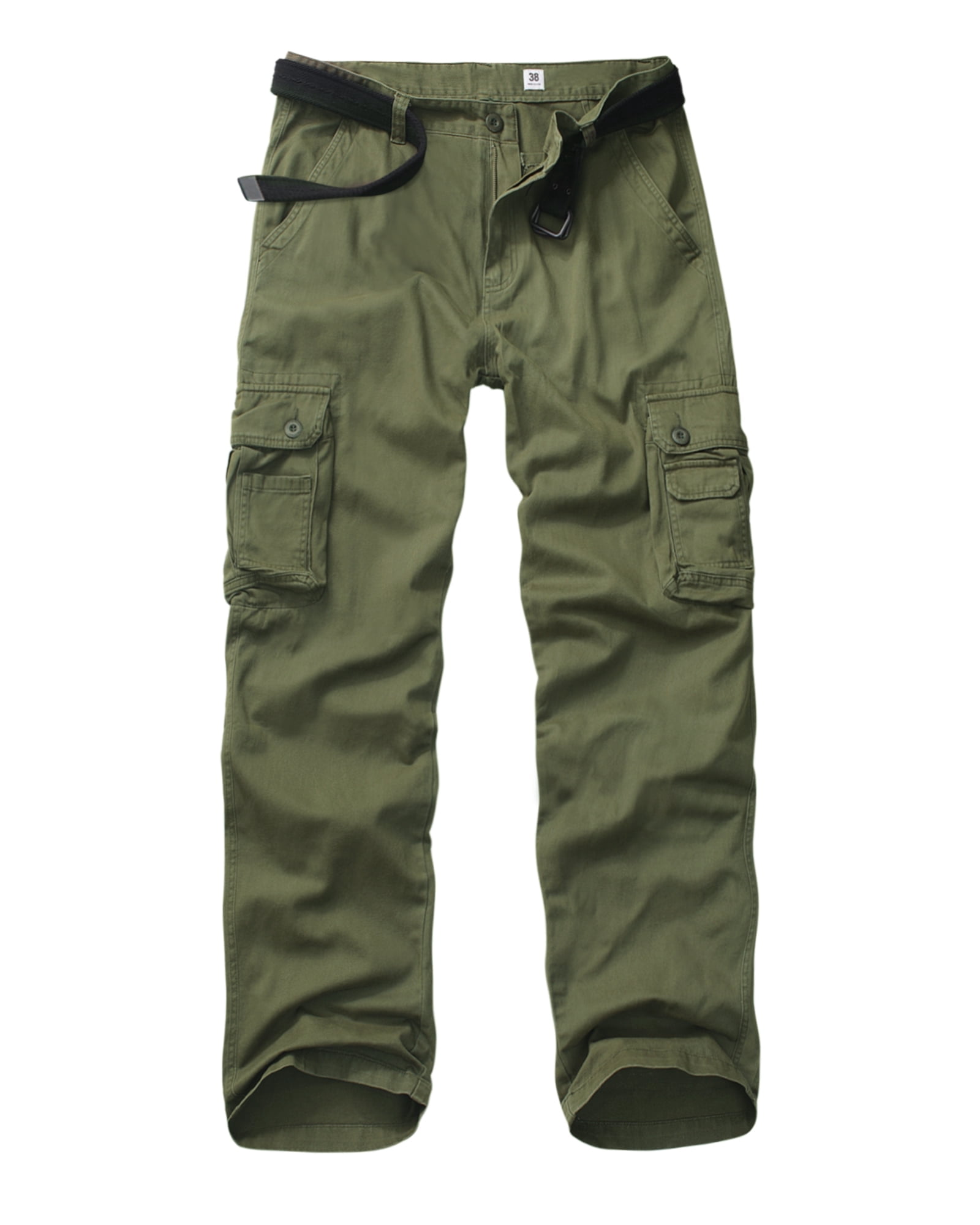 TRGPSG Men's Cargo Pants with Multi Pockets Outdoor Cotton Work Pants(No Belt),Armygreen 29