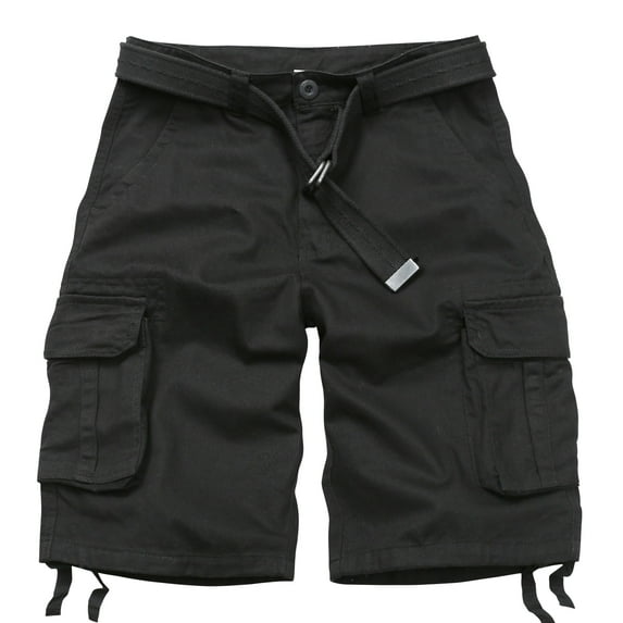 TRGPSG Men's Cargo Shorts with 6 Pockets Causal Camo Cotton Work Shorts(No Belt),Black 30