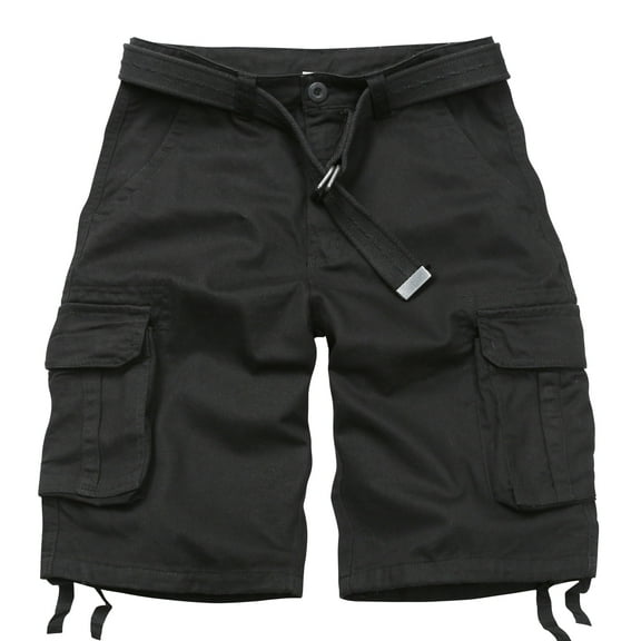 TRGPSG Men's Cargo Shorts with 6 Pockets Causal Camo Cotton Work Shorts(No Belt),Black 36