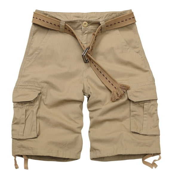 TRGPSG Men's Cargo Shorts with 6 Pockets Causal Camo Cotton Work Shorts(No Belt),Khaki 30