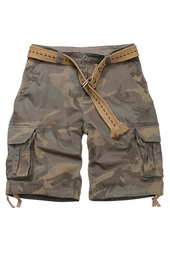 TRGPSG Men's Cargo Shorts with 6 Pockets Causal Camo Cotton Work Shorts(No Belt),Retro Camo 36