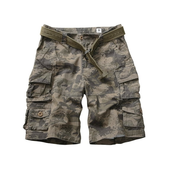 TRGPSG Men's Cargo Shorts with 9-Pockets, Comfort Camo Cotton Durability Shorts,Casual Cargo Style Work Shorts Size 32