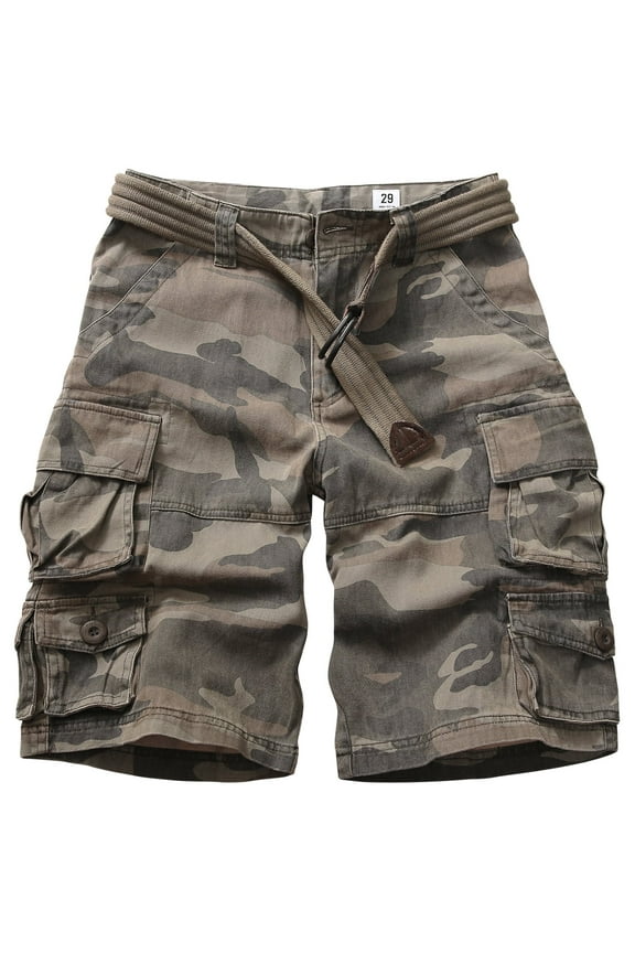 Men's Cargo Shorts with 9-Pockets, Comfort Camo Cotton Durability Shorts,Casual Cargo Style Work Shorts Size 36