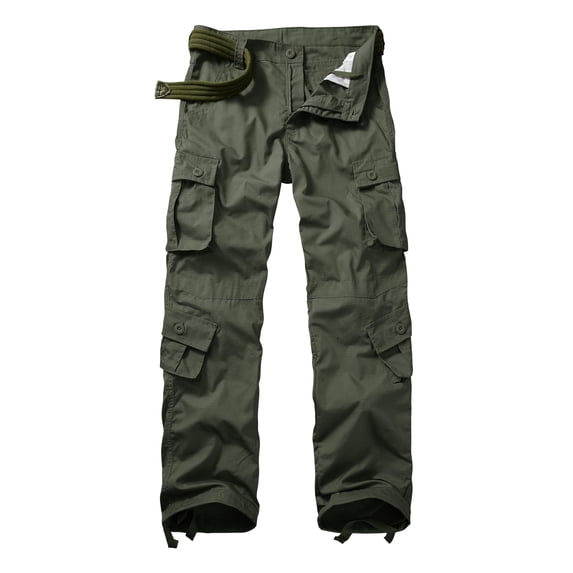 TRGPSG Men's Casual Tear-rsesistant Work Cargo Pant Camo Outdoor Hiking Pants with Pockets(No Belt),Armygreen 34x32