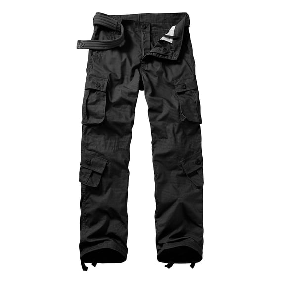 TRGPSG Men's Casual Tear-rsesistant Work Cargo Pant Camo Outdoor Hiking Pants with Pockets(No Belt),Black 40x33