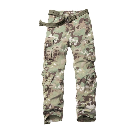 TRGPSG Men's Casual Tear-rsesistant Work Cargo Pant Camo Outdoor Hiking Pants with Pockets(No Belt),DQ Camo 34x32