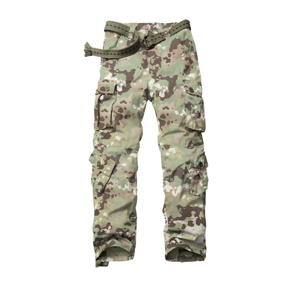 TRGPSG Men's Casual Tear-rsesistant Work Cargo Pant Camo Outdoor Hiking Pants with Pockets(No Belt),Cp Camo 36x32