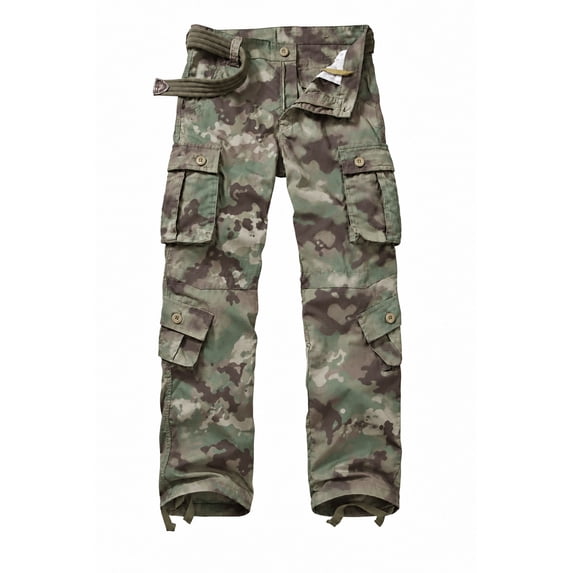 TRGPSG Men's Casual Tear-rsesistant Work Cargo Pant Camo Outdoor Hiking Pants with Pockets(No Belt),Cp Camo 36x32