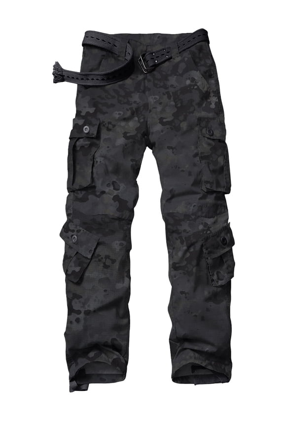 Men's Casual Tear-rsesistant Work Cargo Pant Camo Outdoor Hiking Pants with Pockets(No Belt),Dark Camo 36x32